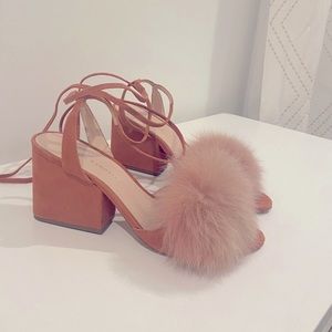 Loeffler randall fur heel with ankle tie size 8M